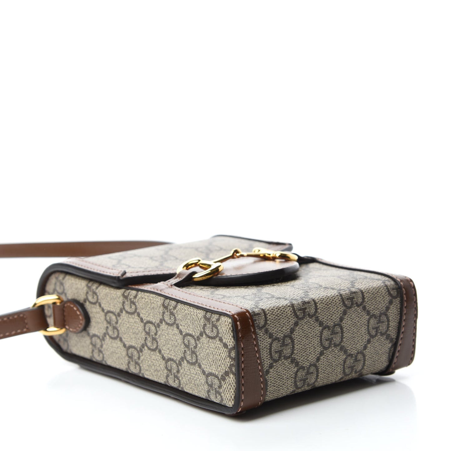 GG Supreme Monogram Mini Horsebit 1955 Crossbody Bag Beige Brown Sugar