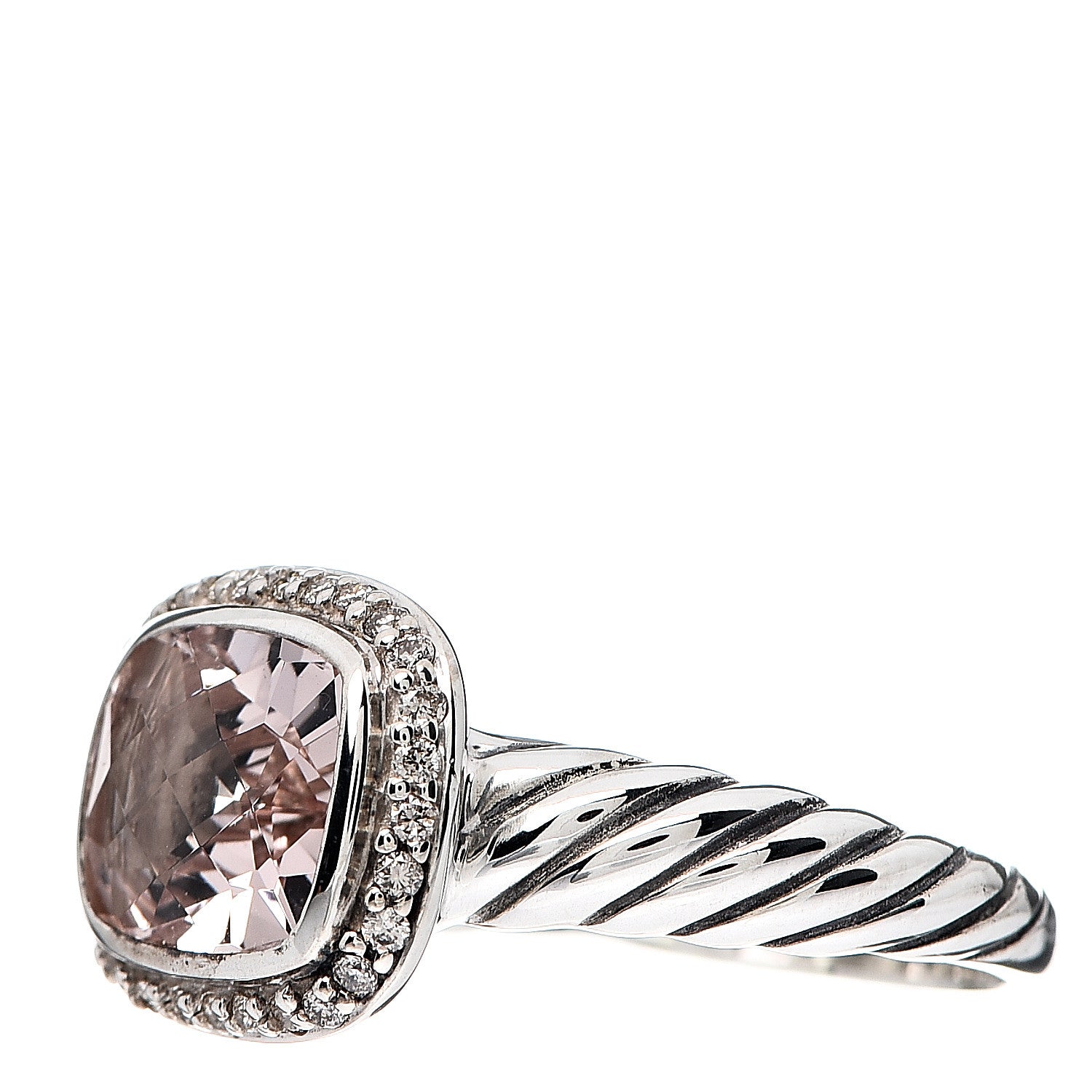 David Yurman Sterling Silver Diamond Morganite 10mm Noblesse Ring 54 7 2 of 4