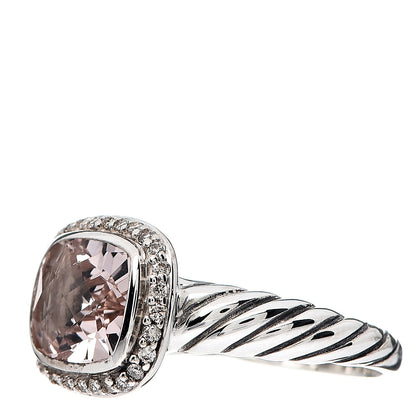 David Yurman Sterling Silver Diamond Morganite 10mm Noblesse Ring 54 7 2 of 4