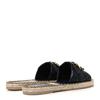 Chanel Lambskin Quilted CC Chain Espadrille Mules 40 Black Navy 5 of 10