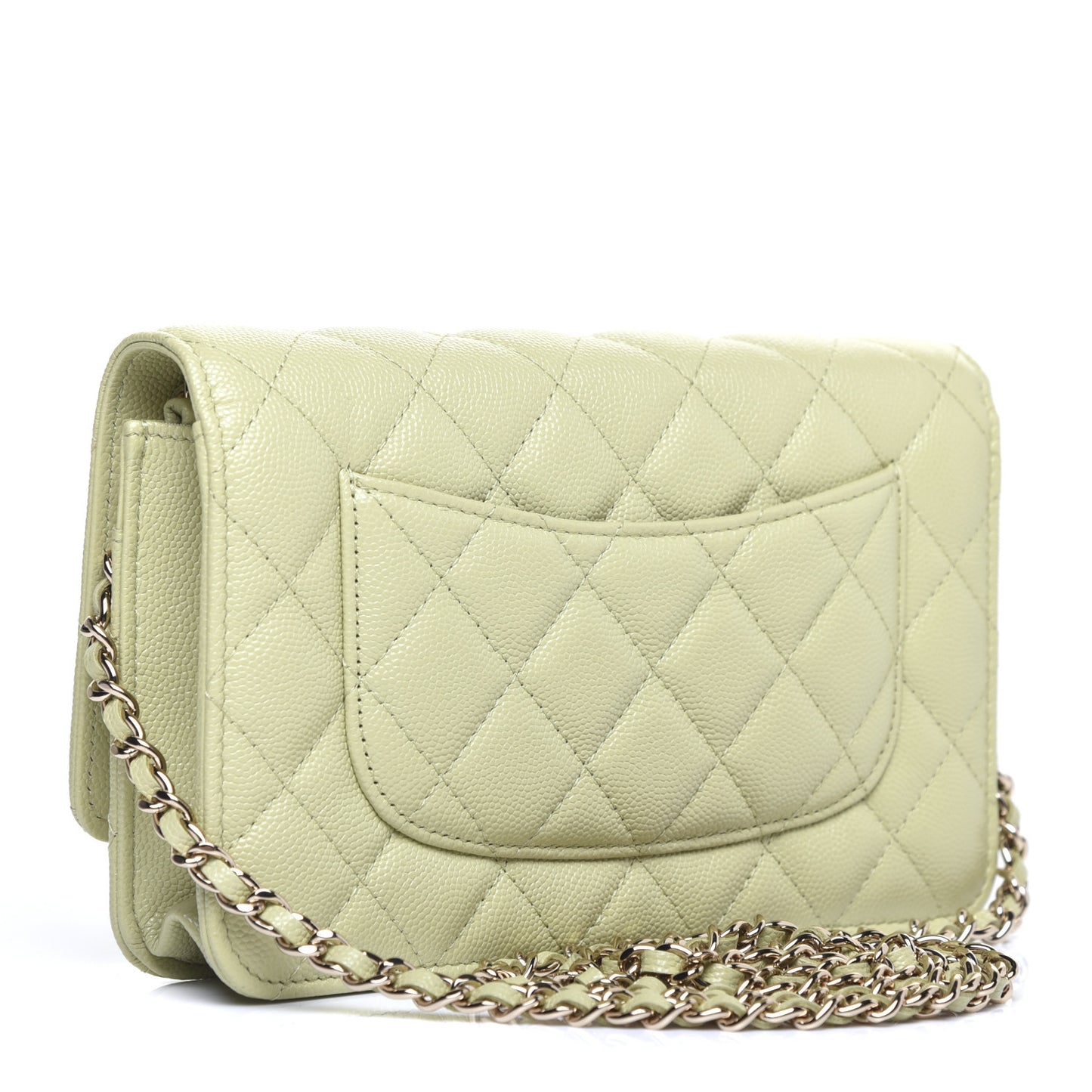 Caviar Quilted French New Wave Chain CC Wallet On Chain WOC Light Green