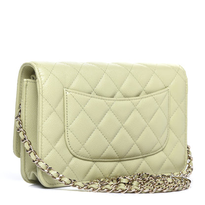 Chanel Caviar Quilted French New Wave Chain CC Wallet On Chain WOC Light Green 3 of 10