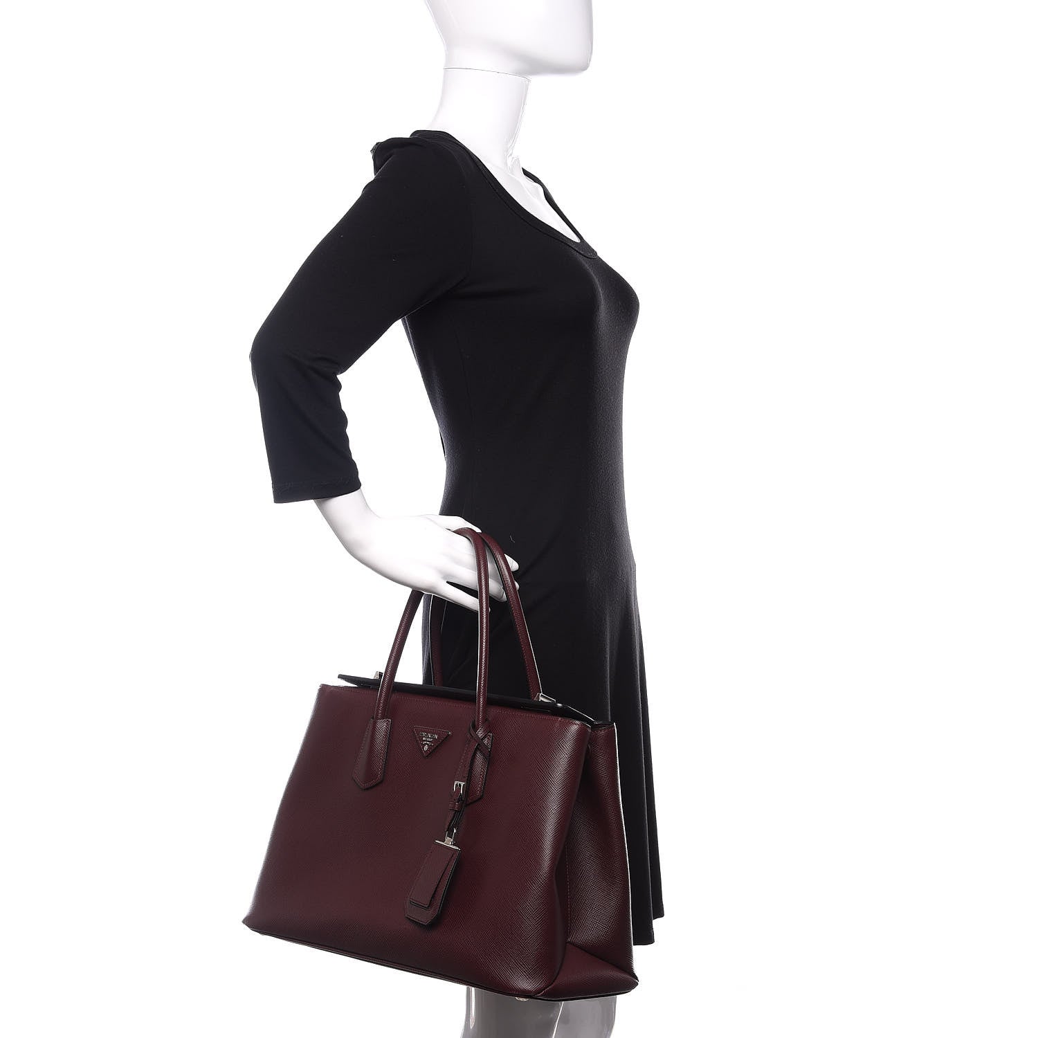 Prada Saffiano Cuir Twin Tote Granato 2 of 11