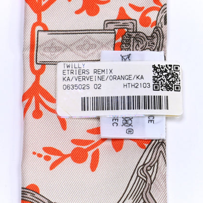 Hermes Silk Etriers Remix Twilly Verveine Orange Kaki 8 of 8