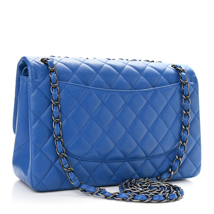 Chanel Caviar Quilted Jumbo Double Flap Blue 3 of 12