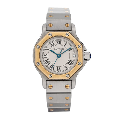 Cartier Stainless Steel 18K Yellow Gold 25mm Santos Octagon Quartz Watch 1 of 5