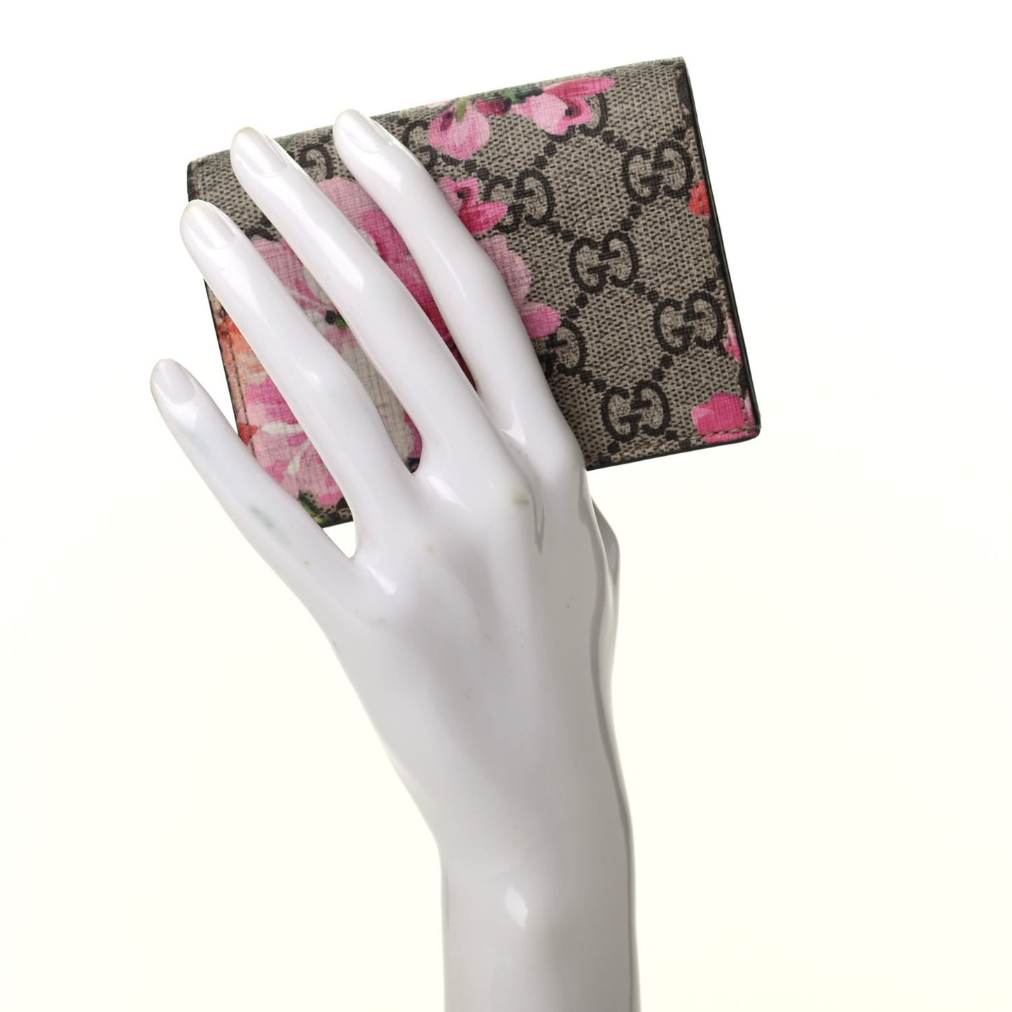 GG Supreme Monogram Blooms Card Case Wallet Beige Multicolor Dry Rose