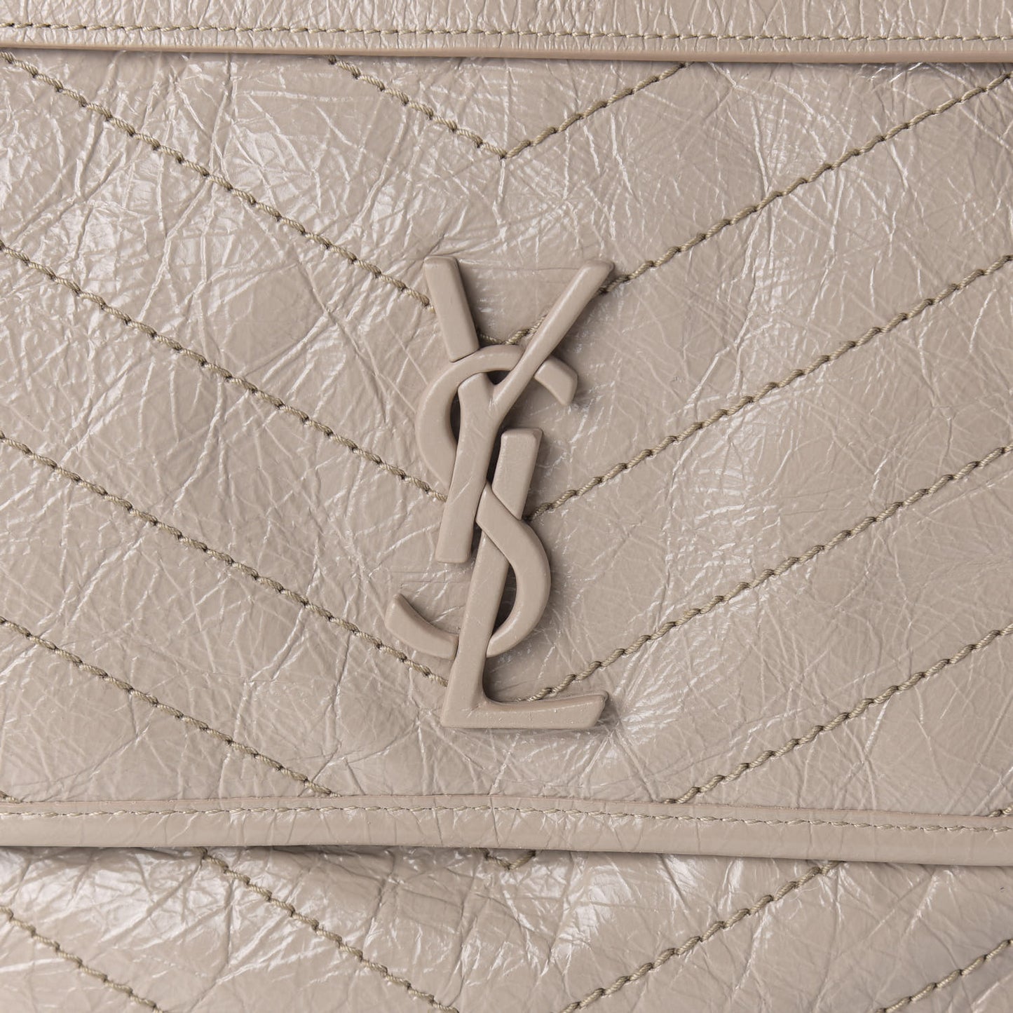 Crinkled Calfskin Matelasse Monogram Medium Niki Chain Satchel Light Natural