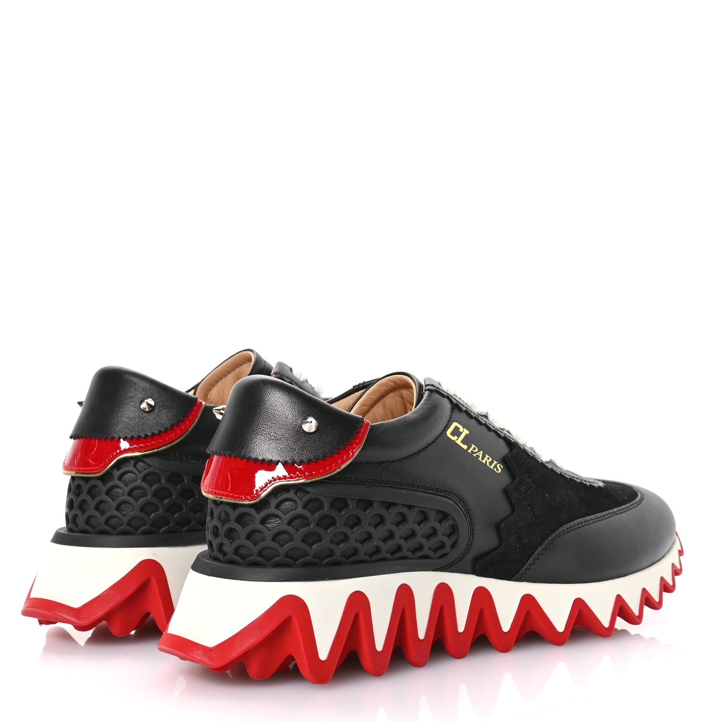 Calfskin Suede Patent Womens Loubishark Sneakers 36.5 Black Loubi