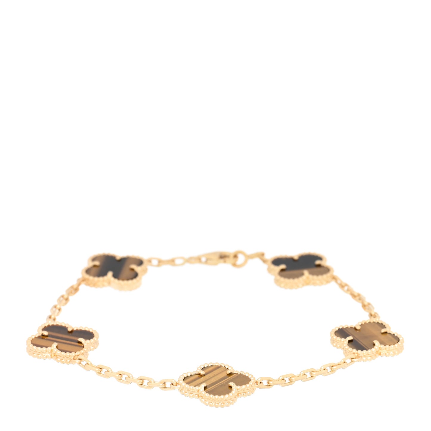18K Yellow Gold Tiger Eye 5 Motifs Vintage Alhambra Bracelet
