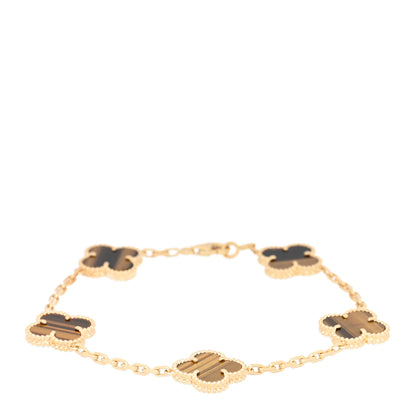 Van Cleef & Arpels 18K Yellow Gold Tiger Eye 5 Motifs Vintage Alhambra Bracelet 1 of 3