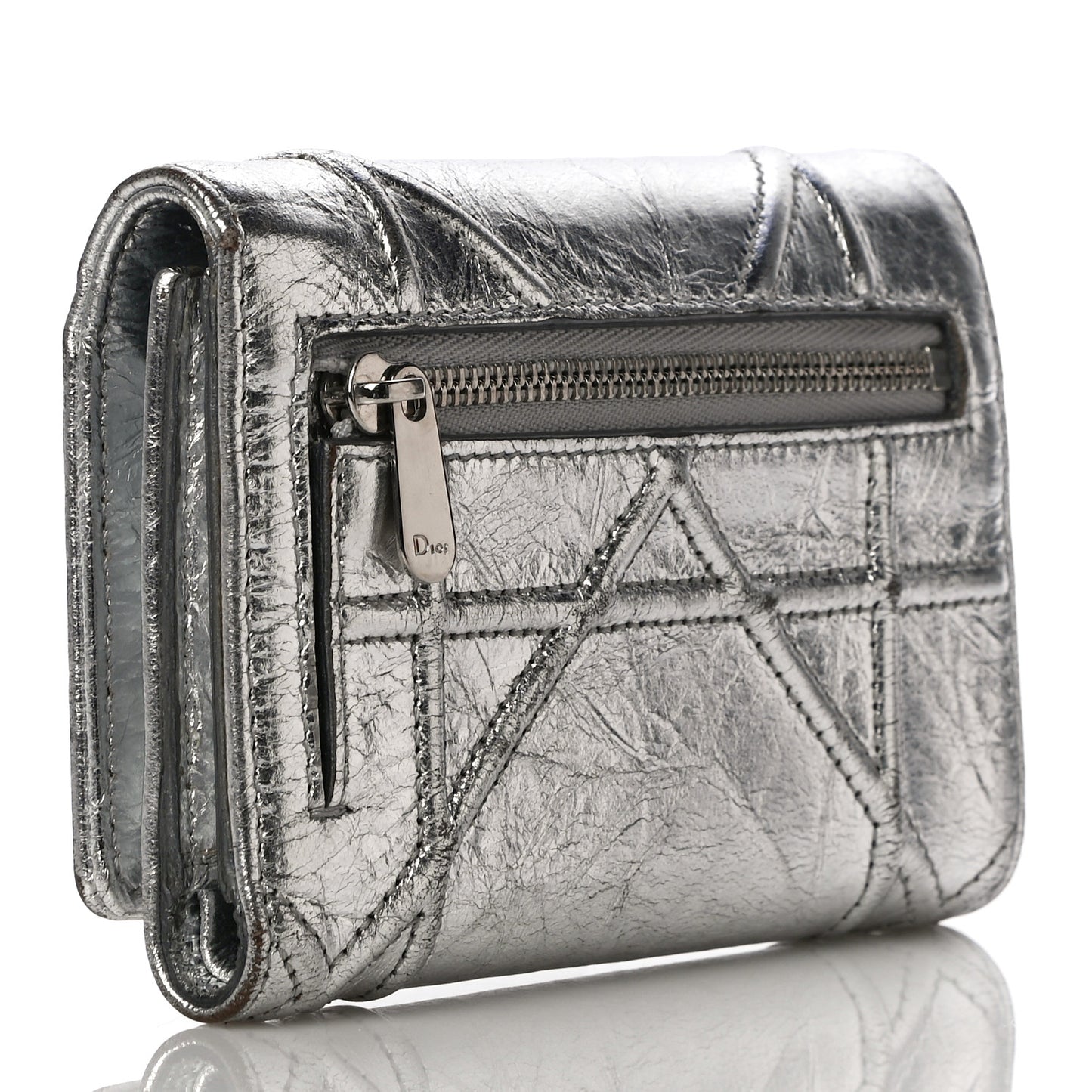 Metallic Calfskin Cannage Diorama Elancee Wallet Silver