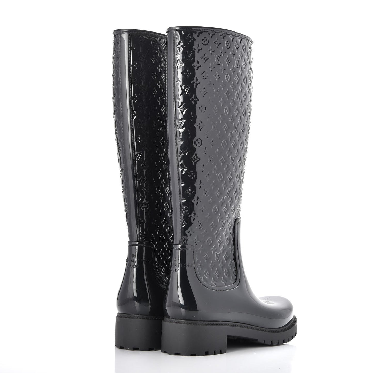 Rubber Embossed Monogram Splash Rain Boots 37 Black