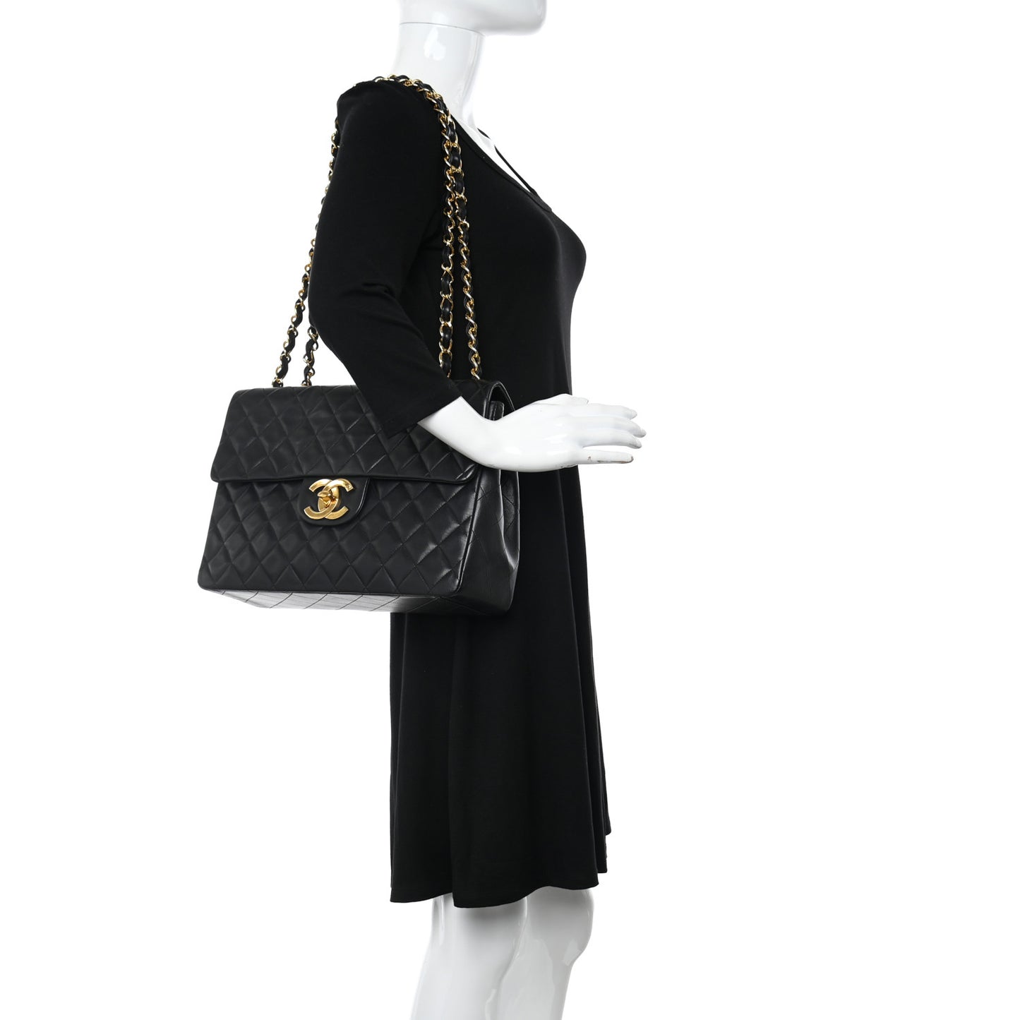 Lambskin Quilted XL Jumbo Single Flap Black