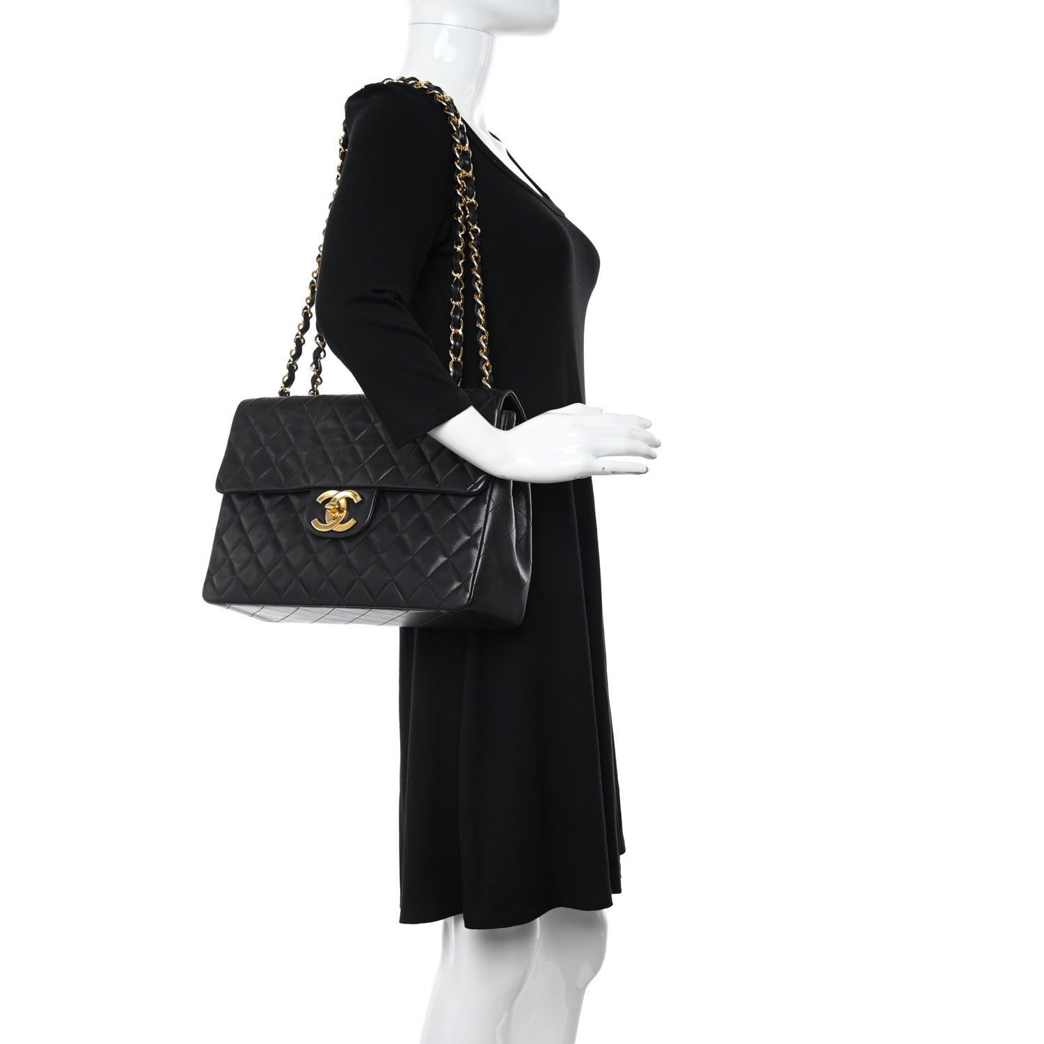 Chanel Lambskin Quilted XL Jumbo Single Flap Black 2 of 12