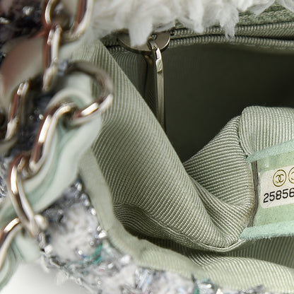 Chanel Tweed Quilted Mini Rectangular Flap Light Green Silver White 9 of 10