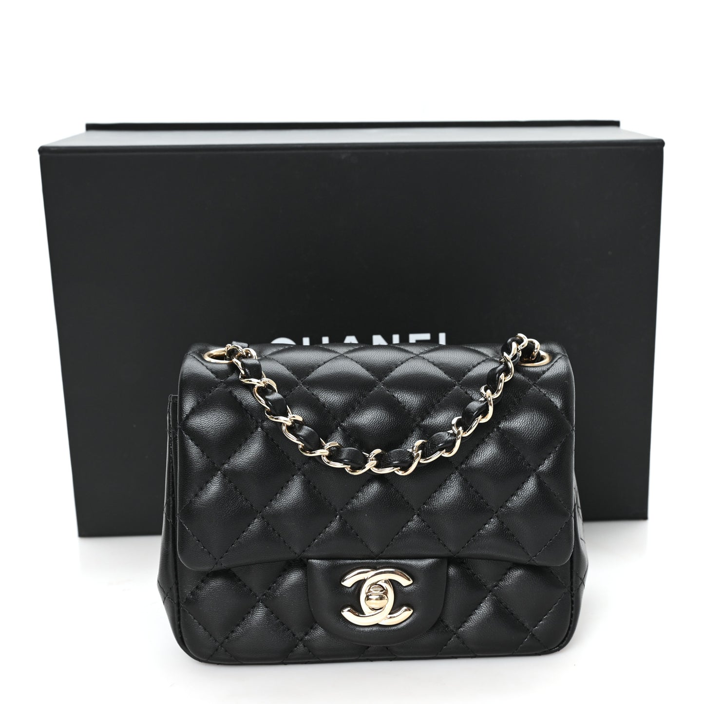 Lambskin Quilted Mini Square Flap Black