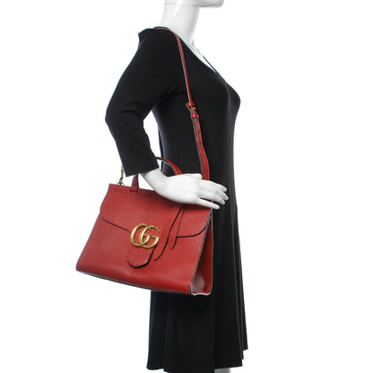 Gucci Calfskin Small GG Marmont Top Handle Bag Vulcanic Red 2 of 14