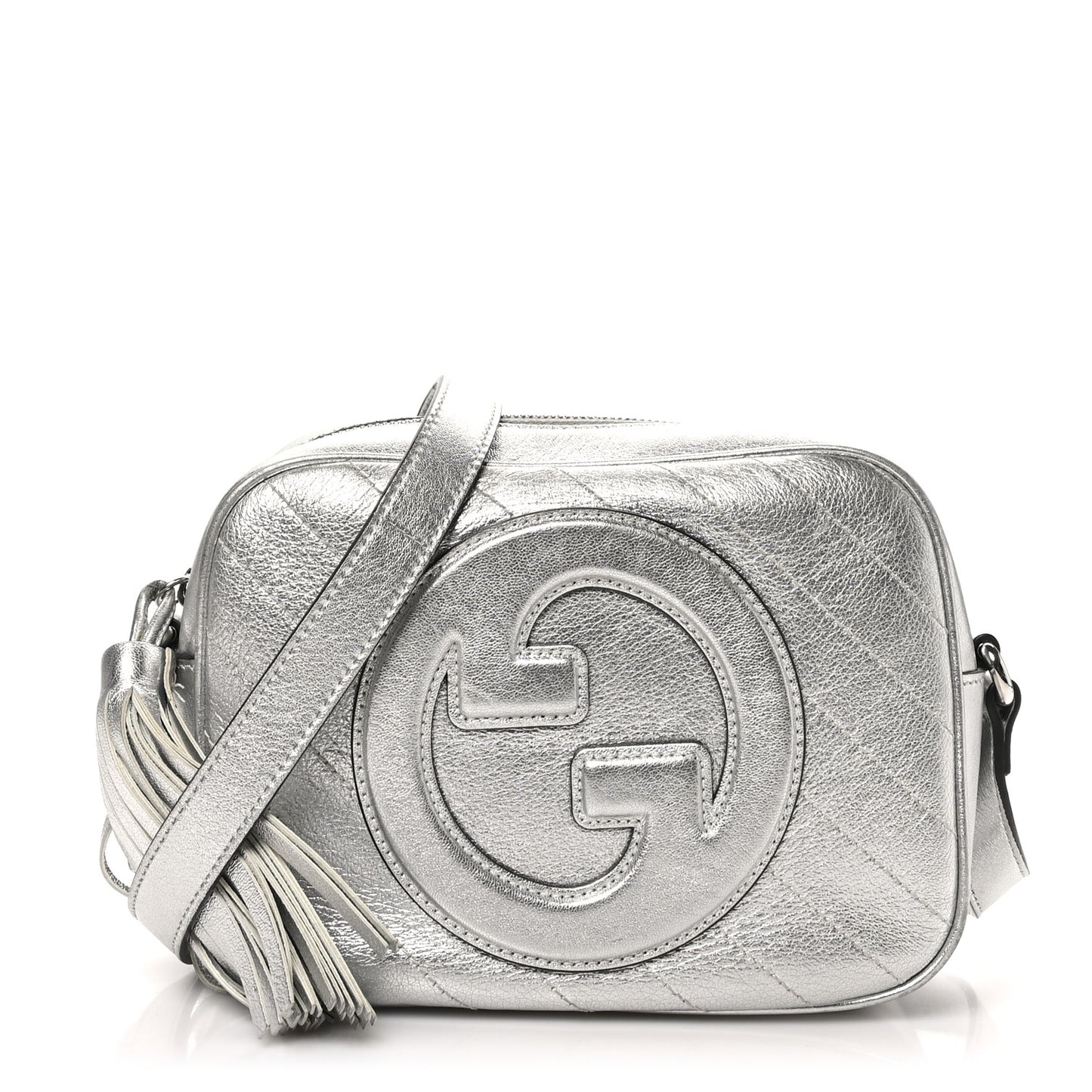 Metallic Sakai Be Green Calfskin Diagonal Stitched Small Blondie Shoulder Bag Silver