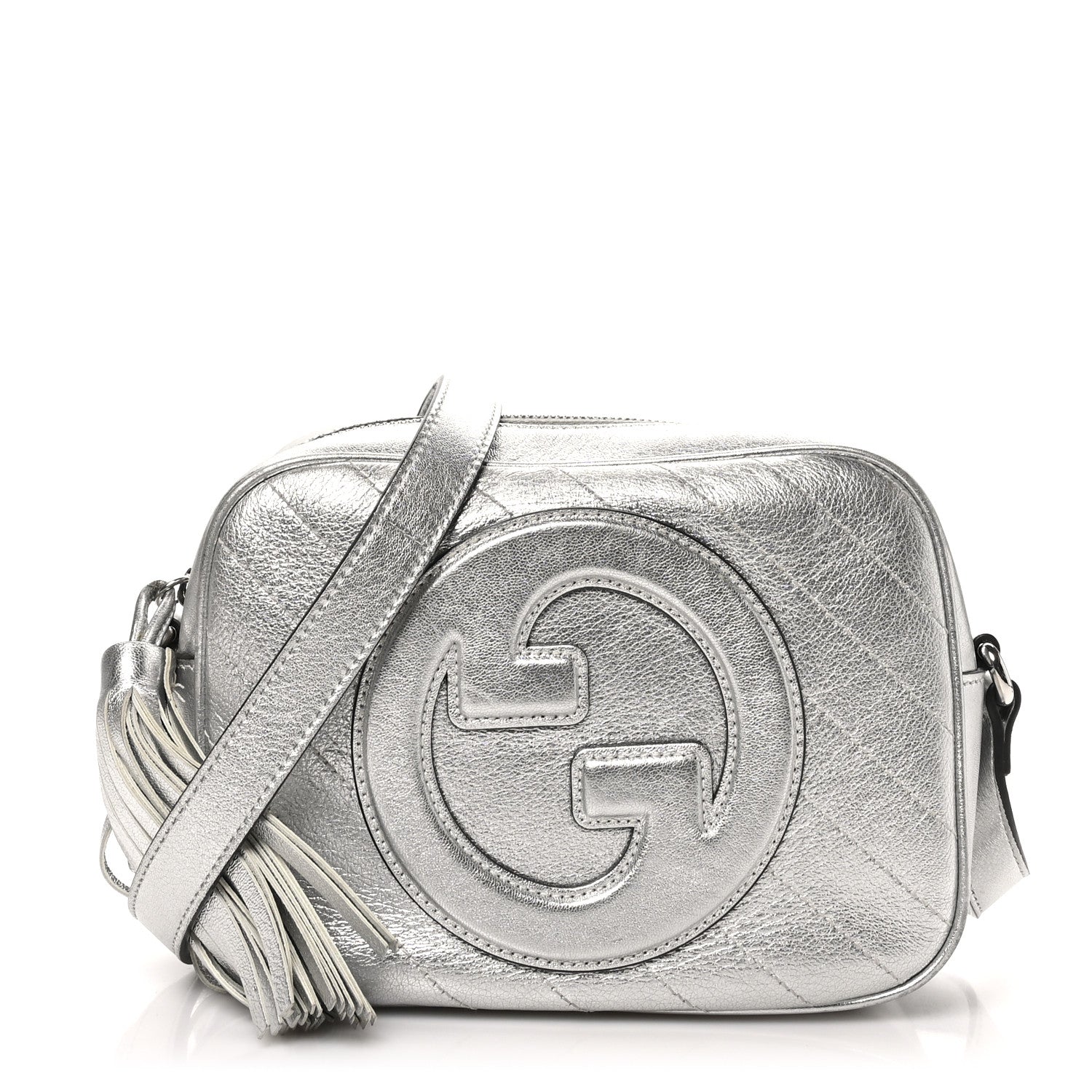 Gucci Metallic Sakai Be Green Calfskin Diagonal Stitched Small Blondie Shoulder Bag Silver 1 of 10
