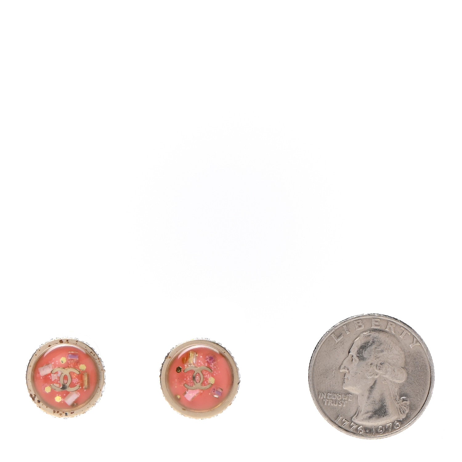 Chanel Resin Crystal Round CC Stud Earrings Rose 2 of 6