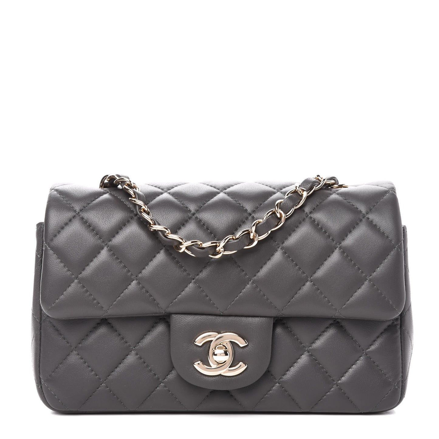 Lambskin Quilted Mini Rectangular Flap Grey