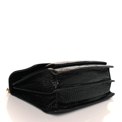 Saint Laurent Calfskin Crocodile Embossed Large Monogram Sunset Black 4 of 10