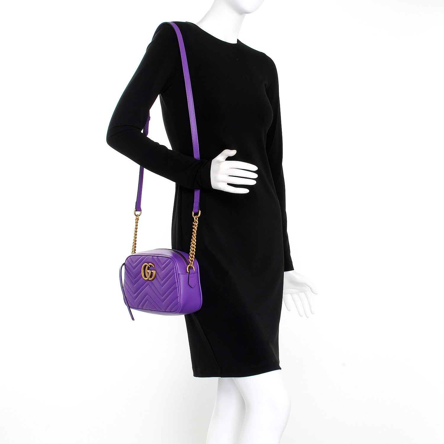 Gucci Calfskin Matelasse Small GG Marmont Chain Shoulder Bag Shine Purple 2 of 7