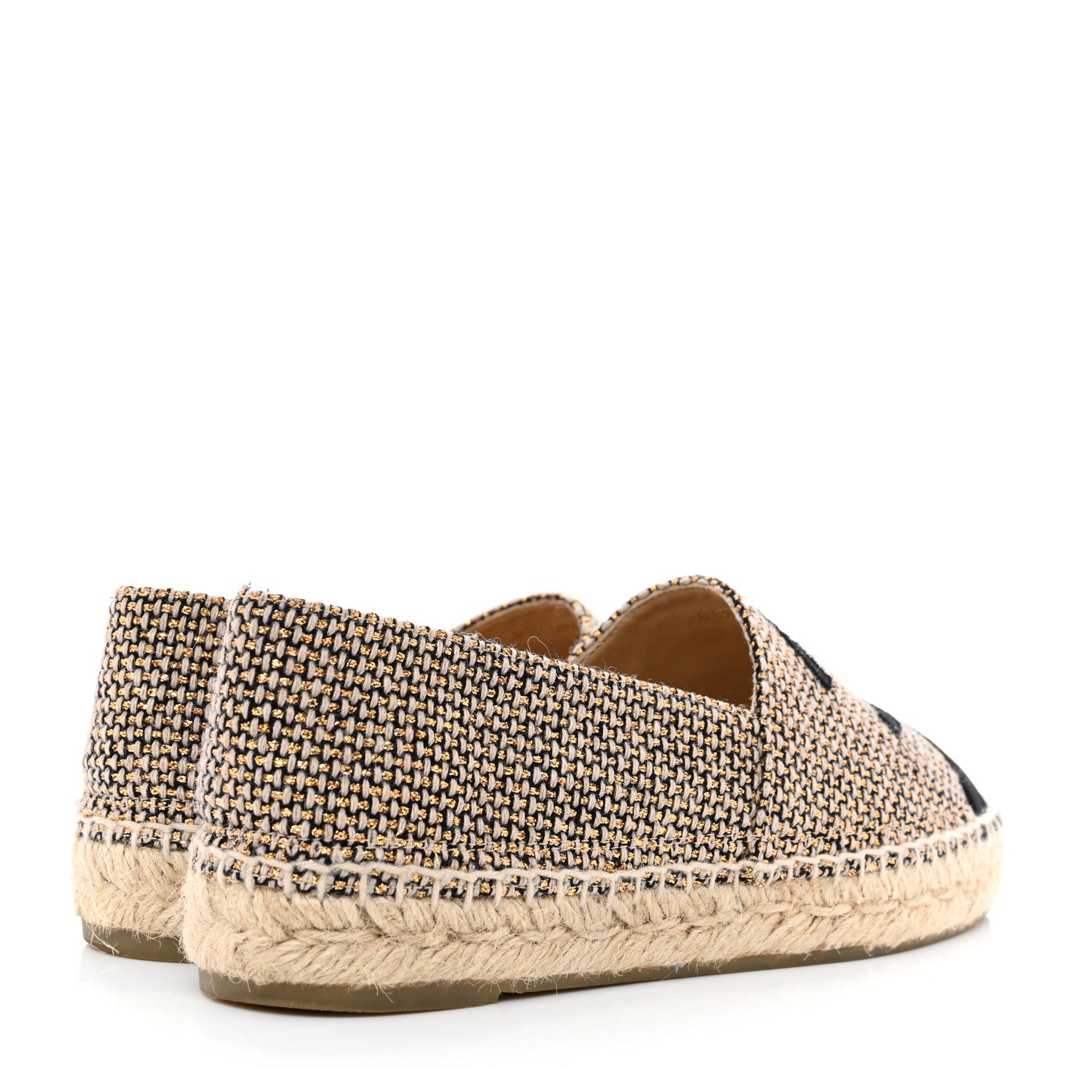 Chanel Metallic Tweed CC Espadrilles 38 Beige Black 4 of 10