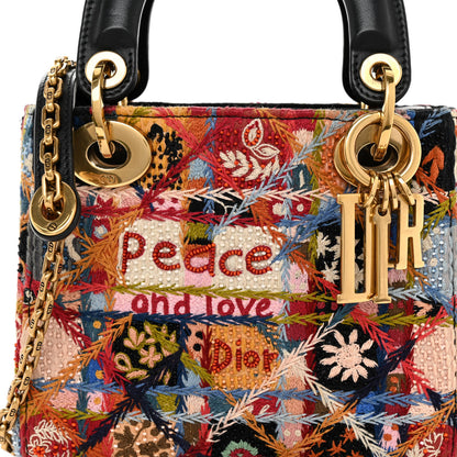 Christian Dior Canvas Embroidered Beaded Peace Mini Lady Dior Black Multicolor 7 of 9