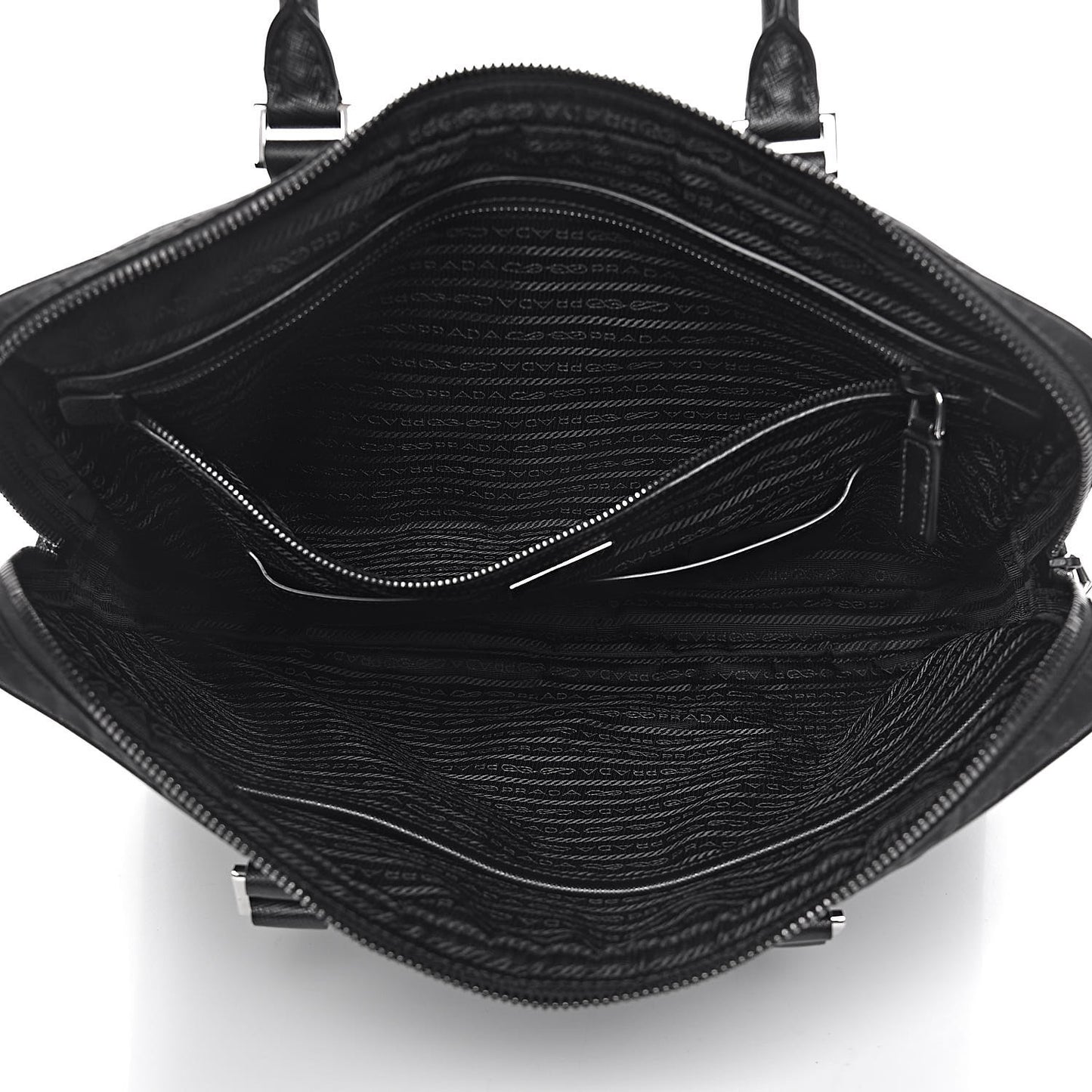 Tessuto Nylon Saffiano Metal Triangle Logo Work Bag Black