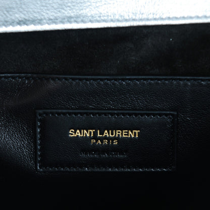Saint Laurent Metallic Sheepskin Matelasse Chevron Medium Monogram Satchel Silver 7 of 7