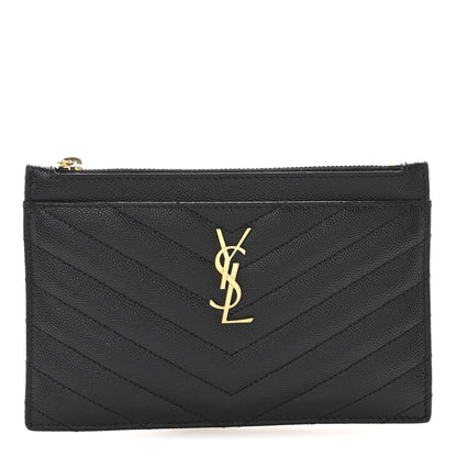 Saint Laurent Grain De Poudre Chevron Monogram Bill Pouch Black 1 of 8