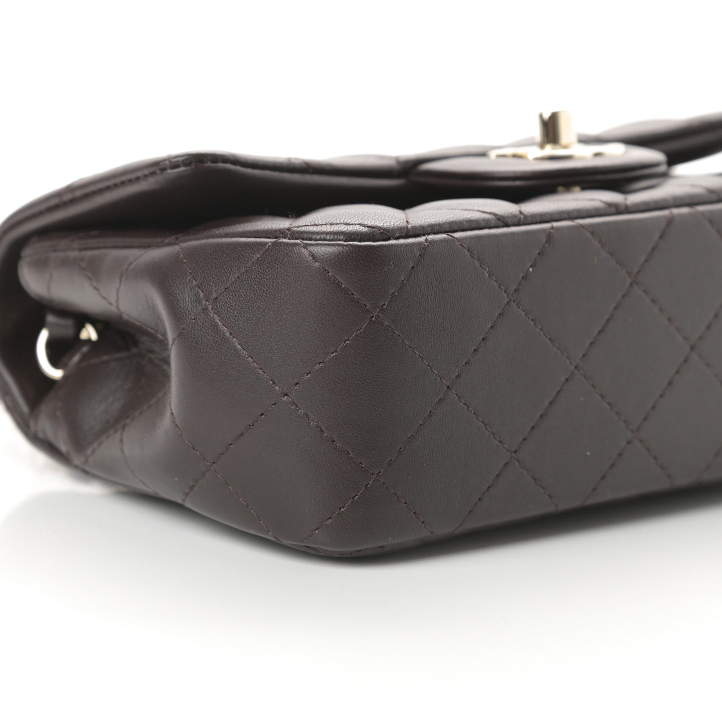 Lambskin Quilted Mini Rectangular Flap Dark Brown