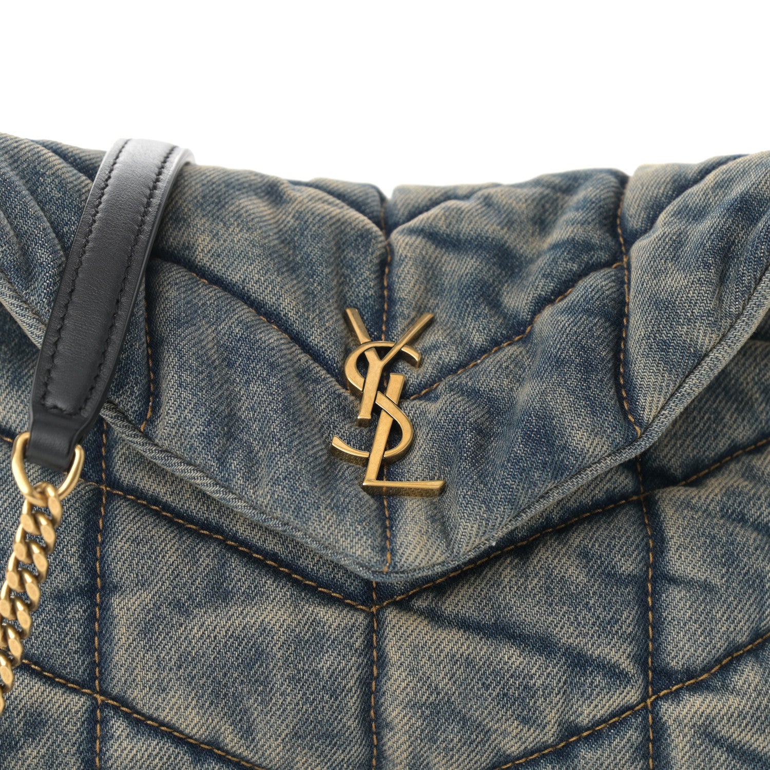 Saint Laurent Denim Quilted Toy Loulou Puffer Monogram Chain Satchel Blue Black 8 of 10