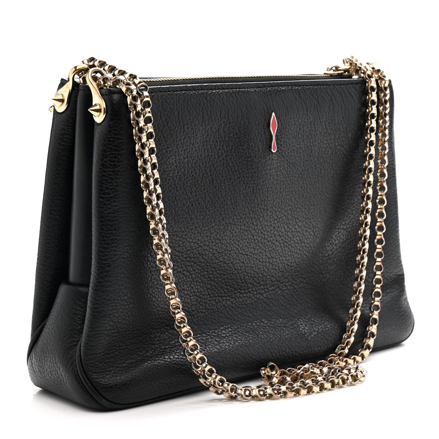 Christian Louboutin Calfskin Spikes Loubinthesky Large Triloubi Shoulder Bag Black 3 of 18