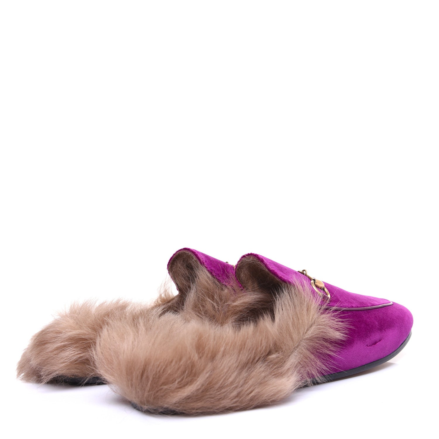 Gucci Velvet Fur Womens Princetown Slippers 40 Fucsia Violet Cyclamen Natural 4 of 11