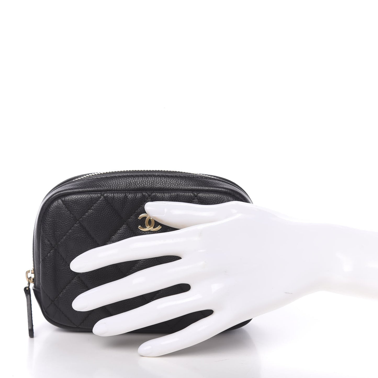 Caviar Quilted Small Curvy Pouch Cosmetic Case Black