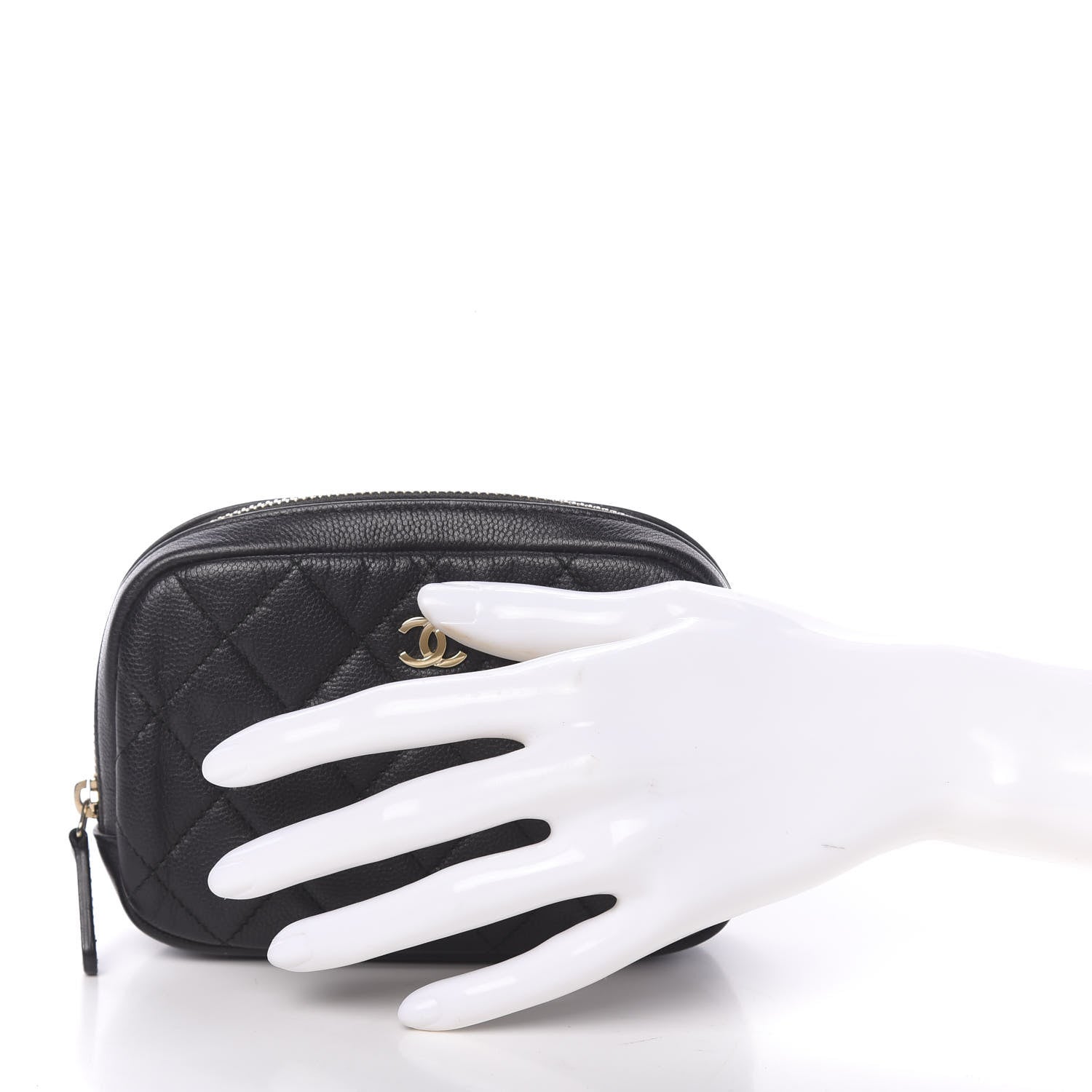 Chanel Caviar Quilted Small Curvy Pouch Cosmetic Case Black 2 of 9
