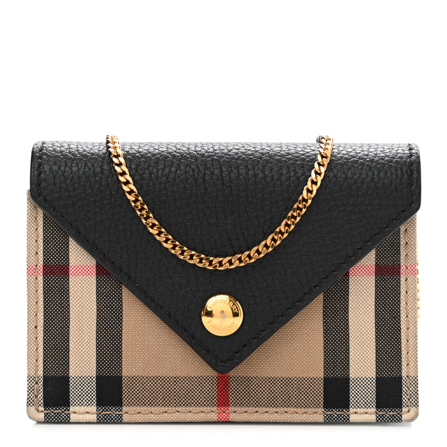 Burberry Grainy Calfskin Vintage Check Jade Card Case On Chain Black 1 of 10