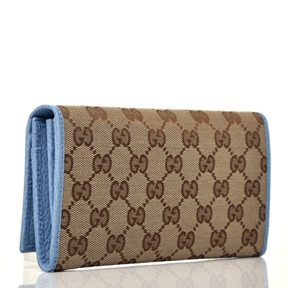 Gucci Monogram Dollar Calfskin Continental Flap Wallet Beige Ebony Mineral Blue 3 of 6