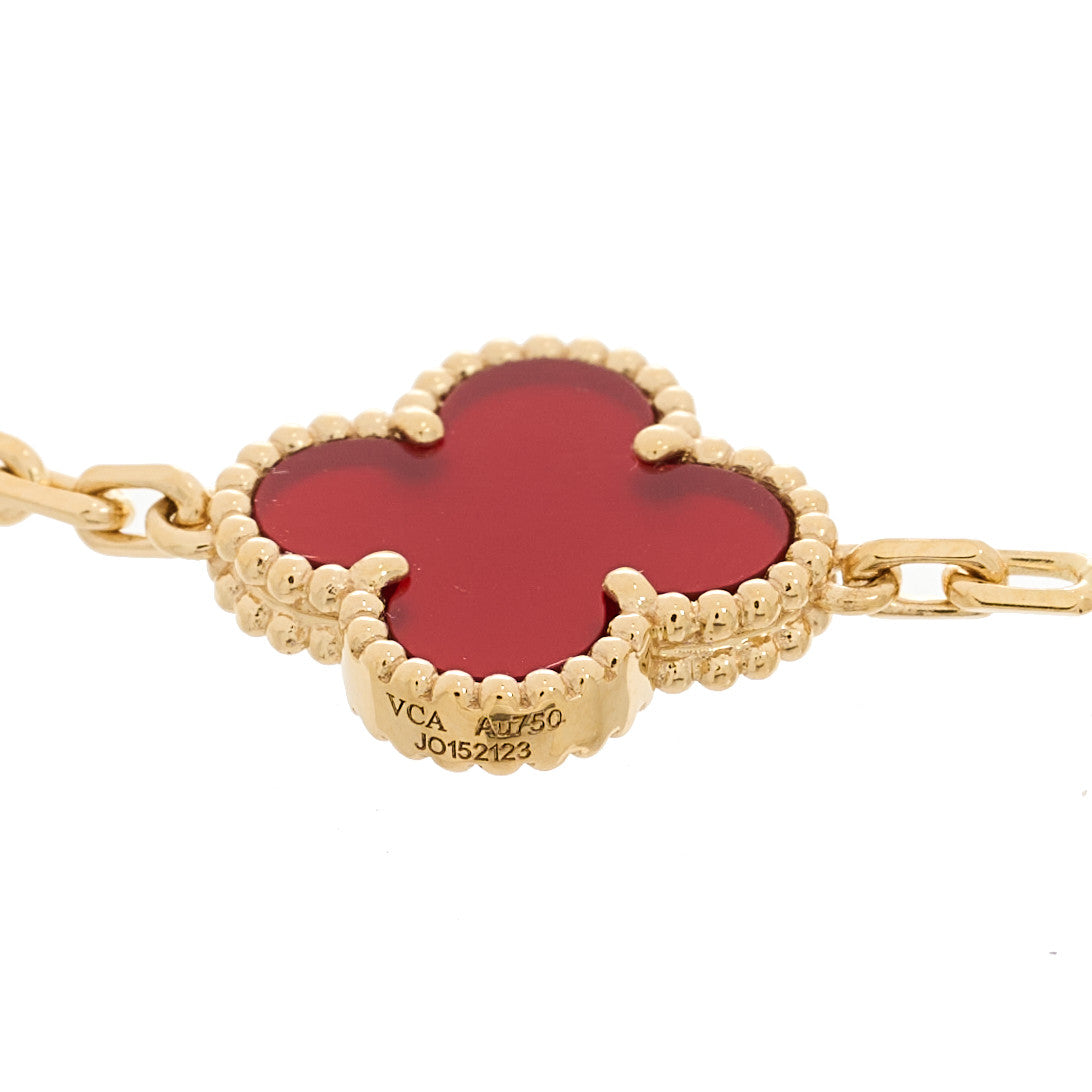 18K Yellow Gold Carnelian 5 Motifs Vintage Alhambra Bracelet