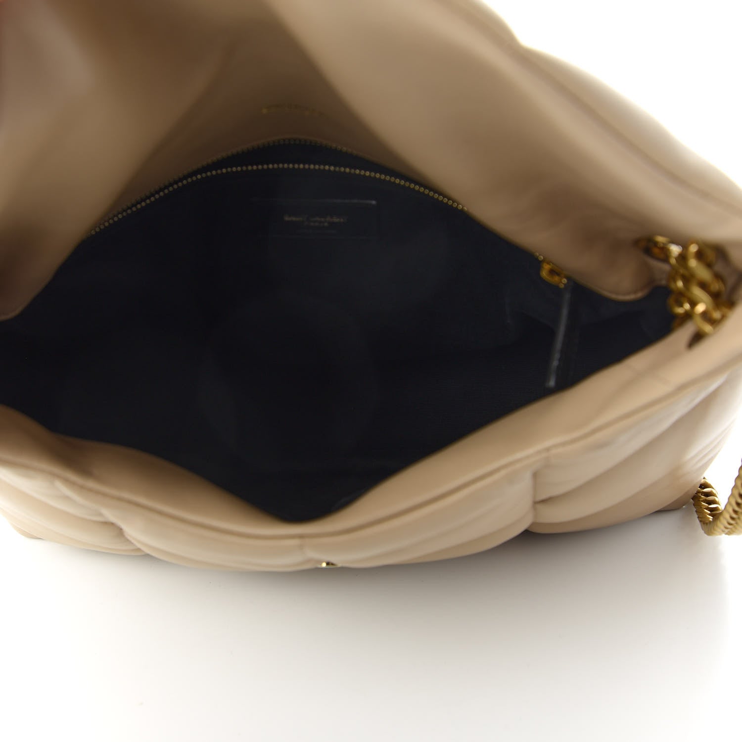 Saint Laurent Lambskin Quilted Medium Loulou Puffer Monogram Chain Satchel Dark Beige 5 of 10