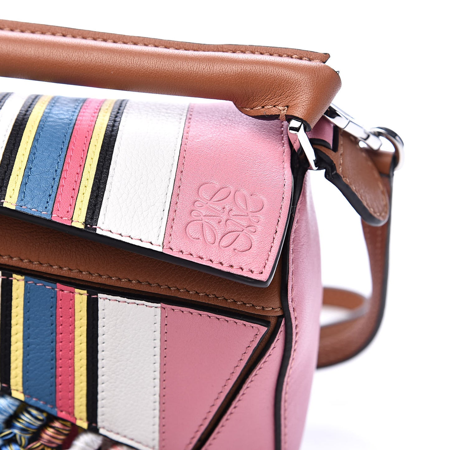 Calfskin Mini Fringe Puzzle Bag Pink Multicolor