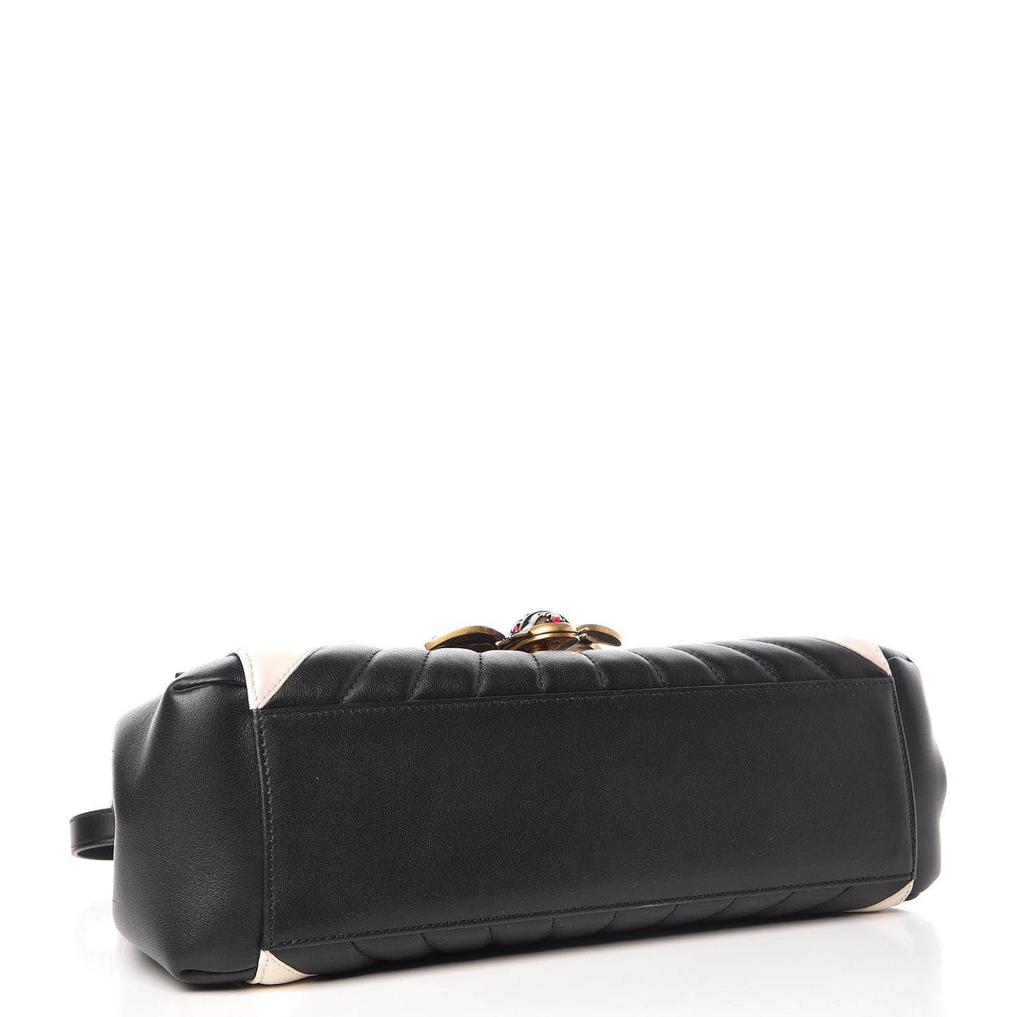 Calfskin Bamboo Trapuntata Queen Margaret Top Handle Bag Mystic White Black