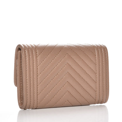 Chanel Caviar Chevron Quilted Boy Card Holder Wallet Dark Beige 3 of 9