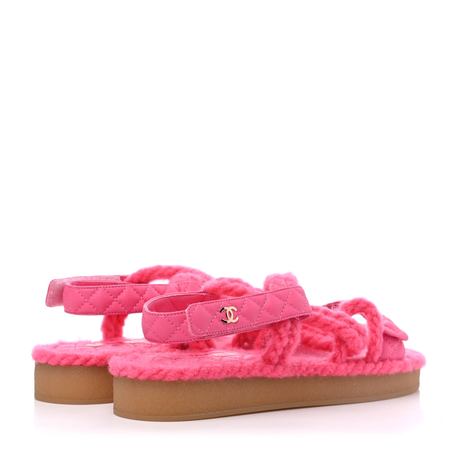 Chanel Cord Lambskin Quilted Logo Sandals 41 Pink 4 of 9
