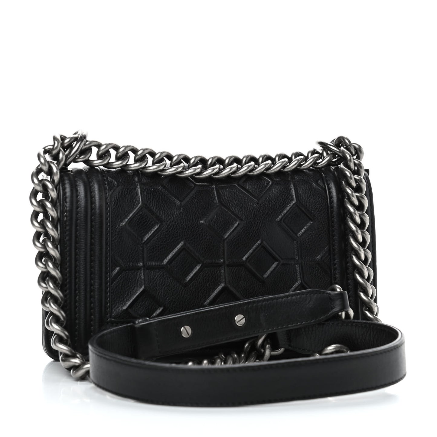 Calfskin Embossed Crystal Small Boy Flap Black
