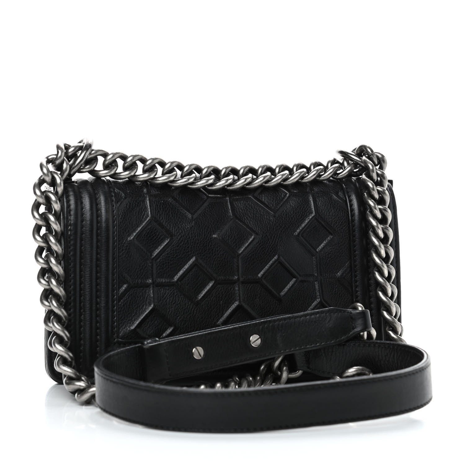 Chanel Calfskin Embossed Crystal Small Boy Flap Black 2 of 4