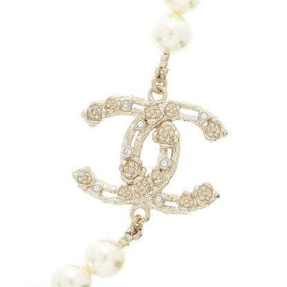 Chanel Pearl Crystal CC Camellia Short Necklace Gold 4 of 6